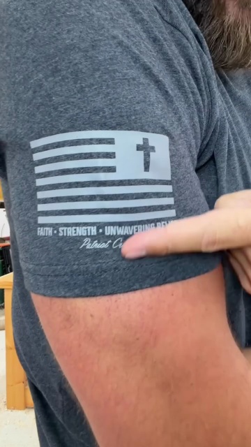 Close view of the Patriot Crew flag and cross sleeve mark